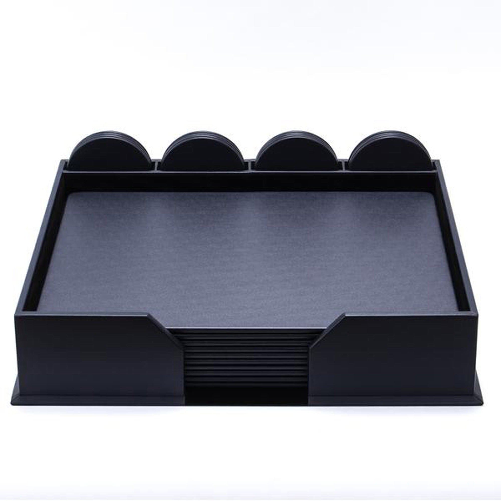 Dacasso 23-Piece Leatherette Conference Room Set, Includes 10 Rectangular Pads (17" x 14") and 12 Round Coasters, Navy Blue, Velveteen Lining