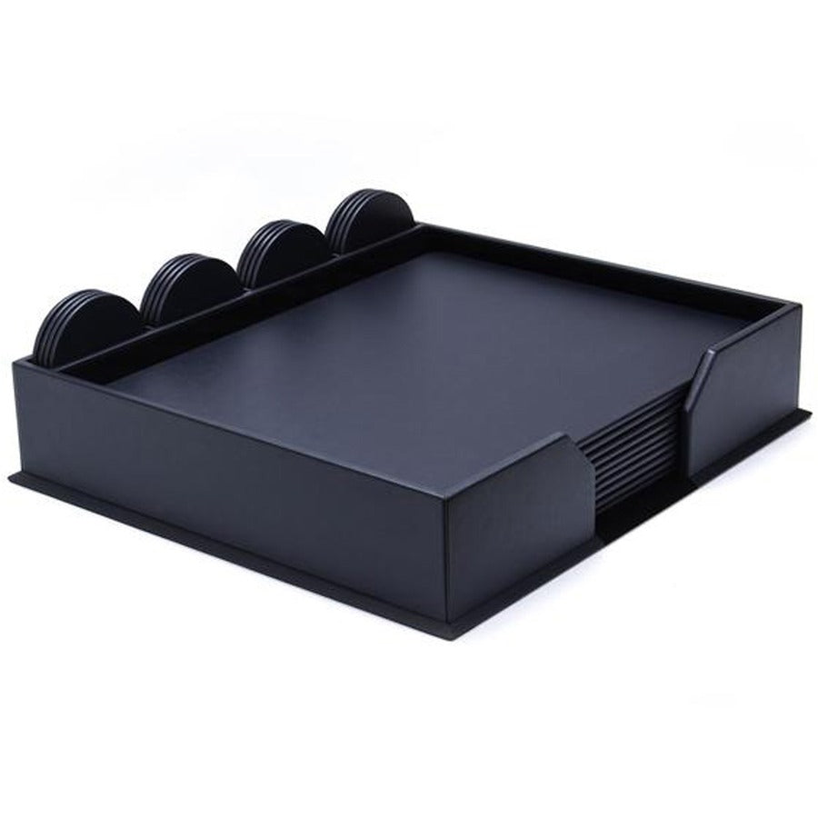 Dacasso 23-Piece Leatherette Conference Room Set, Includes 10 Rectangular Pads (17" x 14") and 12 Round Coasters, Navy Blue, Velveteen Lining