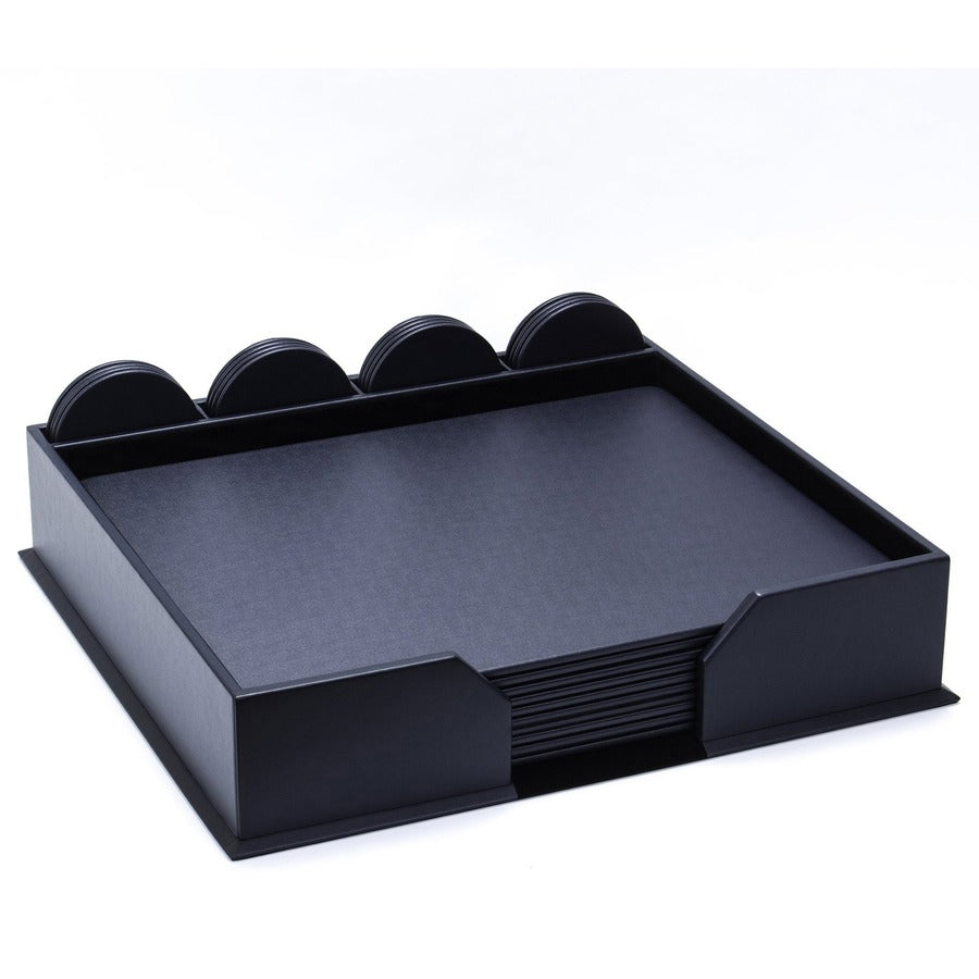 Dacasso 23-Piece Leatherette Conference Room Set, Includes 10 Rectangular Pads (17" x 14") and 12 Round Coasters, Navy Blue, Velveteen Lining
