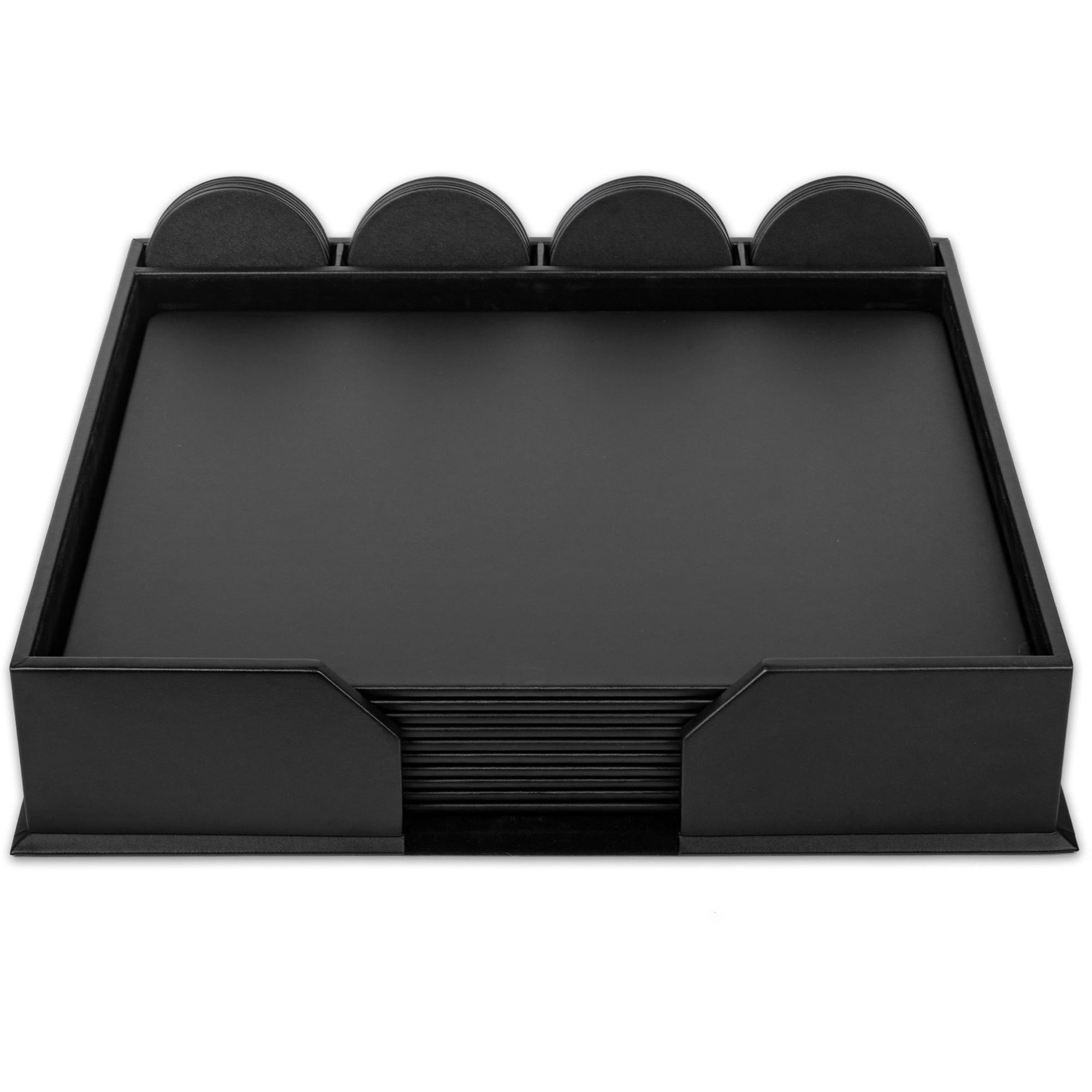 Dacasso Leatherette Conference Room Set, 23-Piece, Includes 10 Conference Pads and 12 Round Coasters, Rectangular, 17" Width, Black