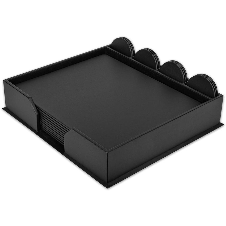 Dacasso Leatherette Conference Room Set, 23-Piece, Includes 10 Conference Pads and 12 Round Coasters, Rectangular, 17" Width, Black