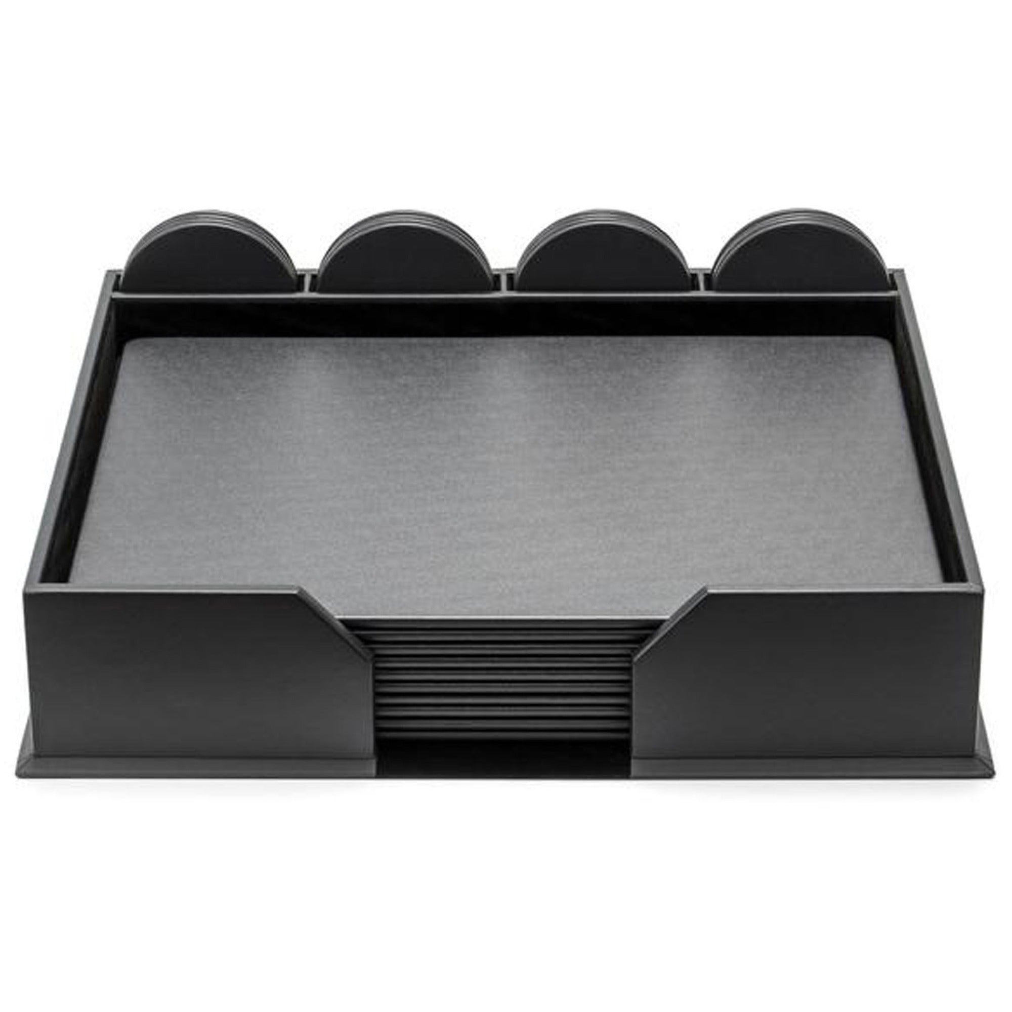 Dacasso Leatherette Conference Room Set, 23-Piece, Includes 10 Conference Pads and 12 Round Coasters, Rectangular, 17" Width, Gray, Leatherette and Velveteen