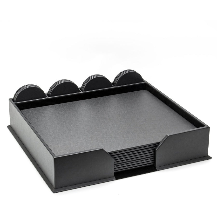 Dacasso Leatherette Conference Room Set, 23-Piece, Includes 10 Conference Pads and 12 Round Coasters, Rectangular, 17" Width, Gray, Leatherette and Velveteen