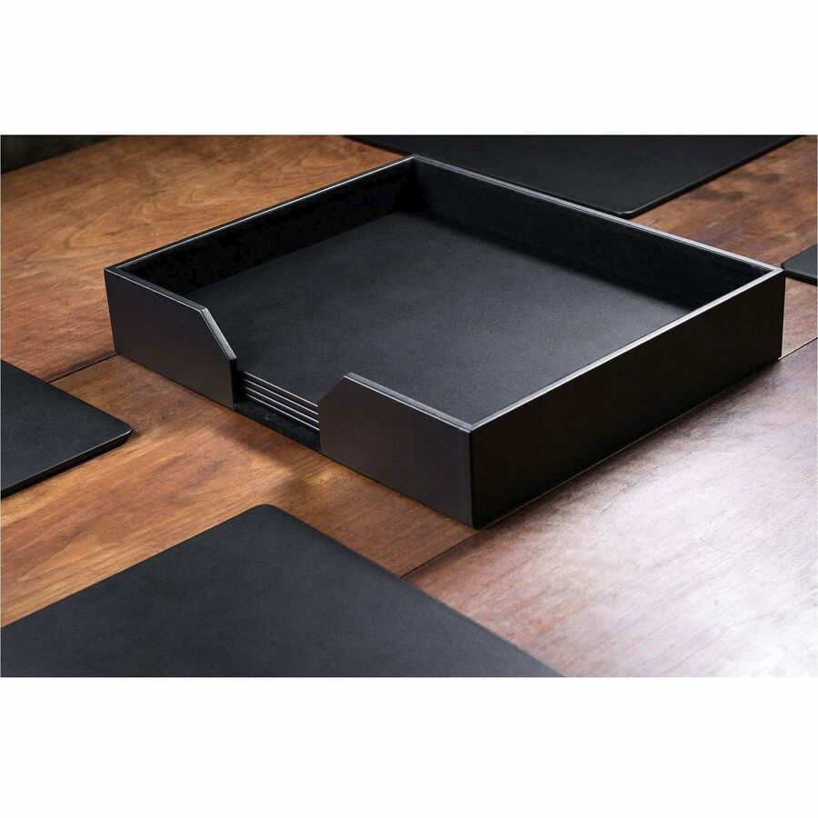 Dacasso Leather Conference Room Set, 9-Piece, Rectangular, 17" x 14", Top Grain Leather, Velveteen, Black, Includes 8 Pads and 1 Pad Holder
