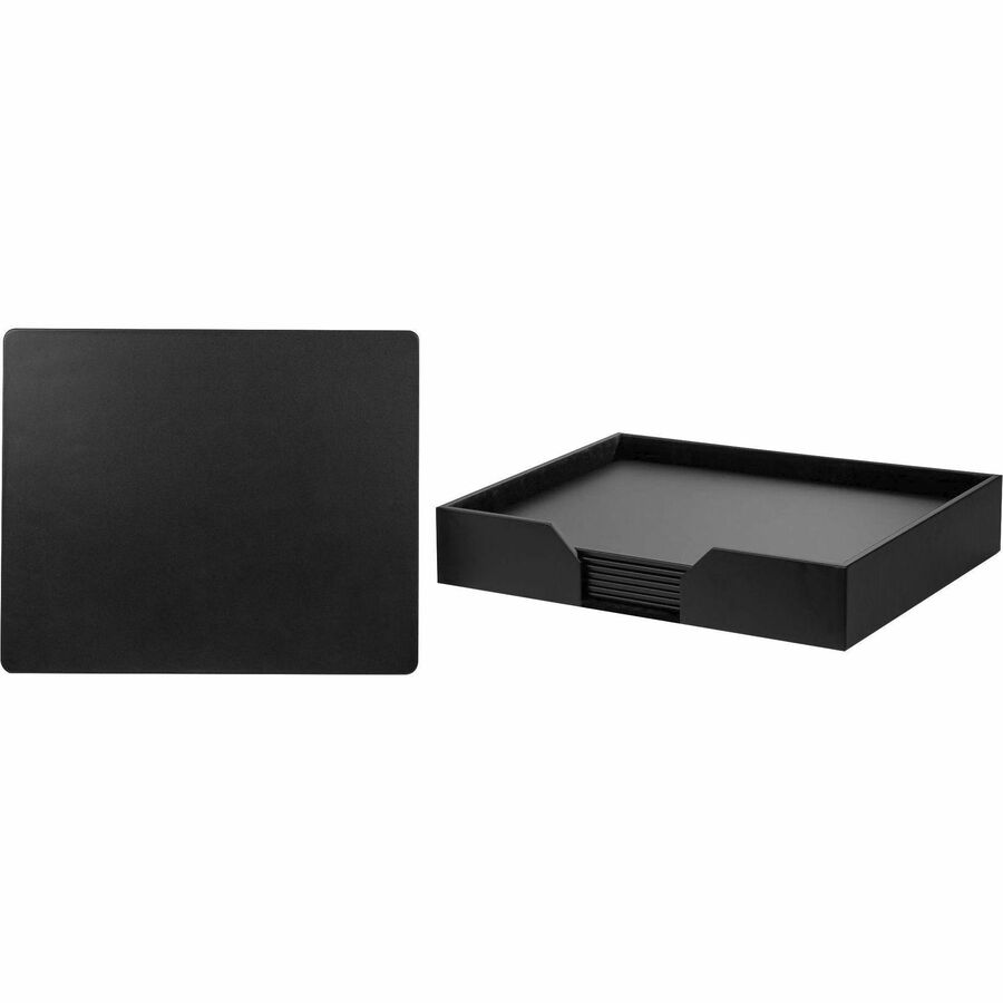 Dacasso Leather Conference Room Set, 9-Piece, Rectangular, 20" Wide, Top Grain Leather, Velveteen, Black, Includes 8 Pads and Pad Holder, 1 Each