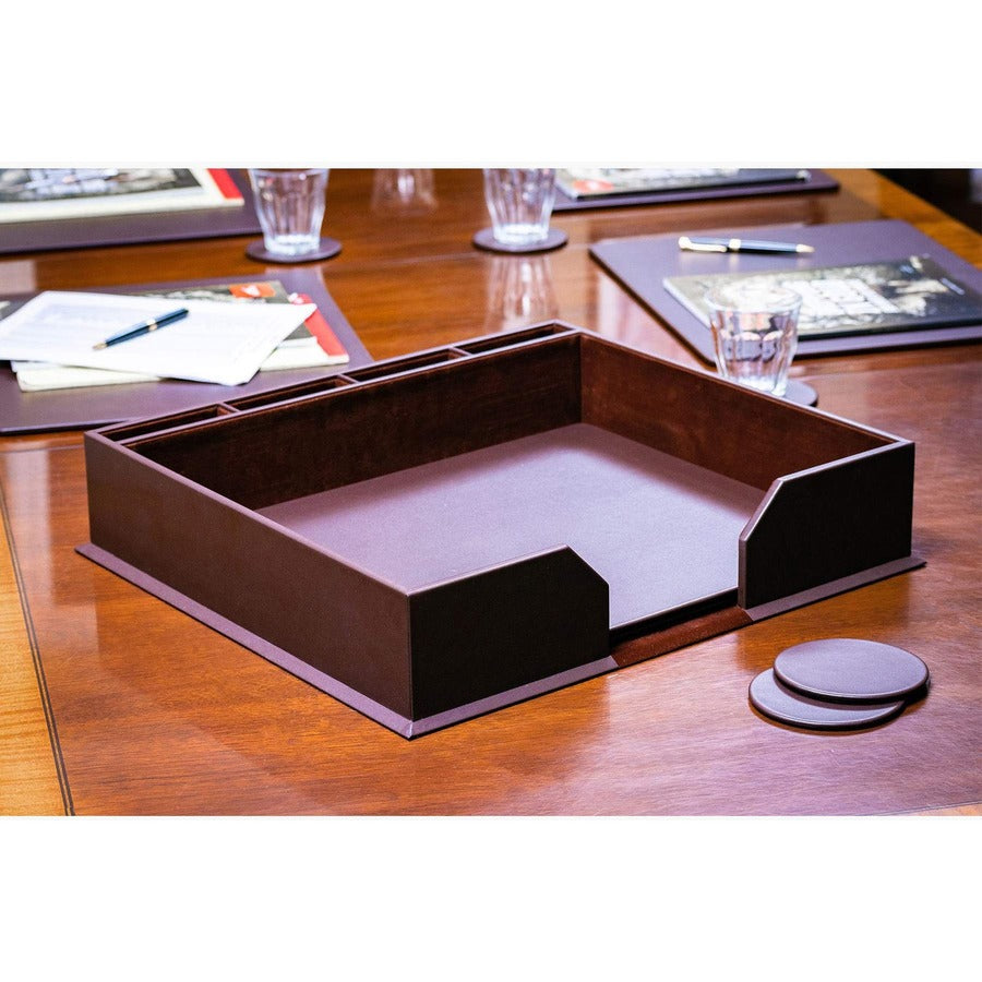 Dacasso Leatherette Conference Room Set, 23-Piece, Includes 10 Conference Pads and 12 Round Coasters, Rectangular, 17" Width, Chocolate Brown