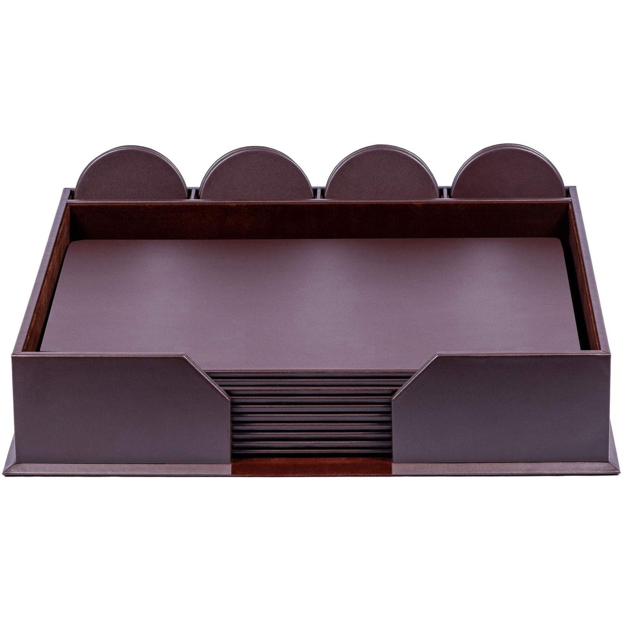 Dacasso Leatherette Conference Room Set, 23-Piece, Includes 10 Conference Pads and 12 Round Coasters, Rectangular, 17" Width, Chocolate Brown