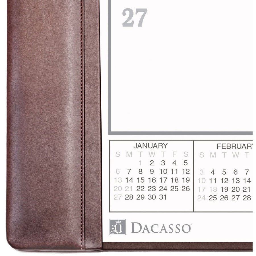Dacasso Leather Conference Table Pad, Rectangular, Chocolate Brown, Top Grain Leather with Velveteen Lining, Includes 12 Monthly Sheets, 1 Each