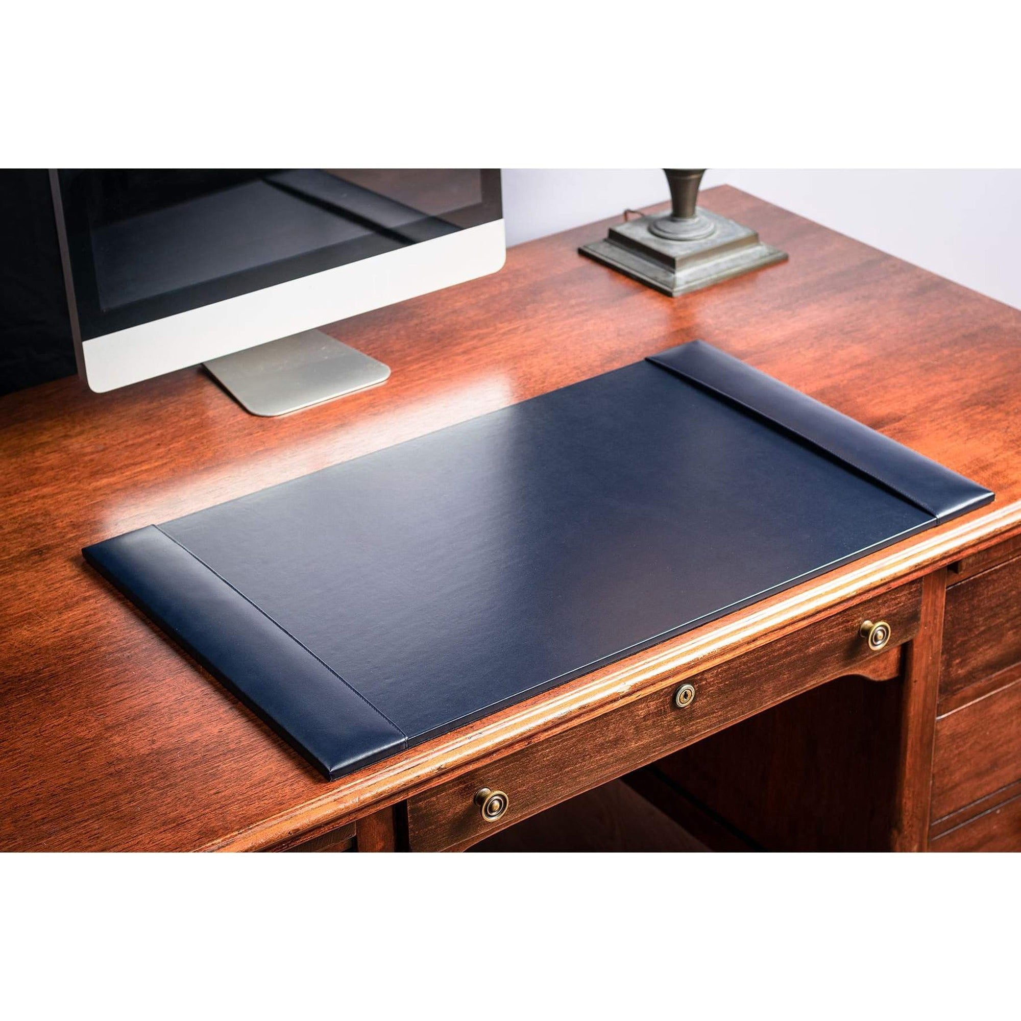 Dacasso Bonded Leather Desk Pad, Rectangular, 30" x 18", Navy Blue, Bonded Leather and Velveteen, 1 Each