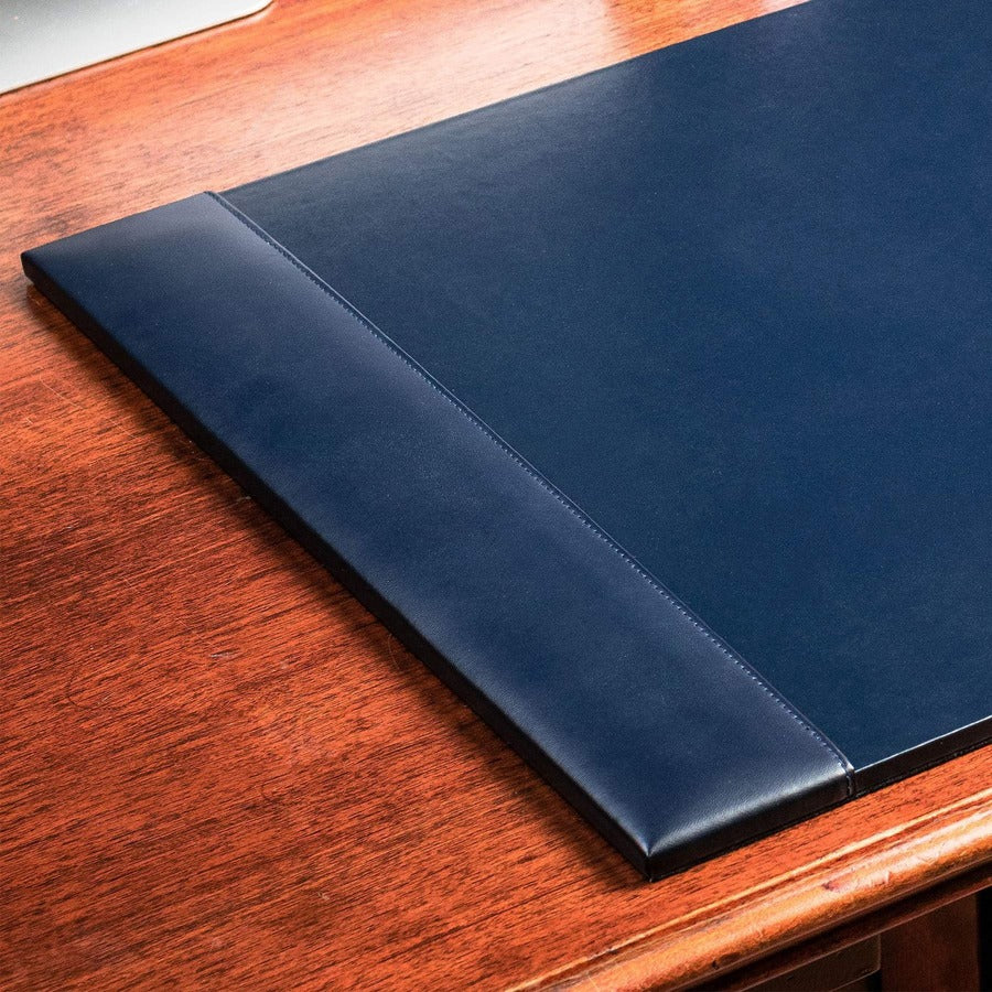 Dacasso Bonded Leather Desk Pad, Rectangular, 30" x 18", Navy Blue, Bonded Leather and Velveteen, 1 Each