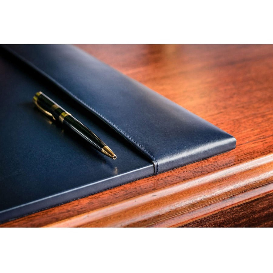 Dacasso Bonded Leather Desk Pad, Rectangular, 30" x 18", Navy Blue, Bonded Leather and Velveteen, 1 Each