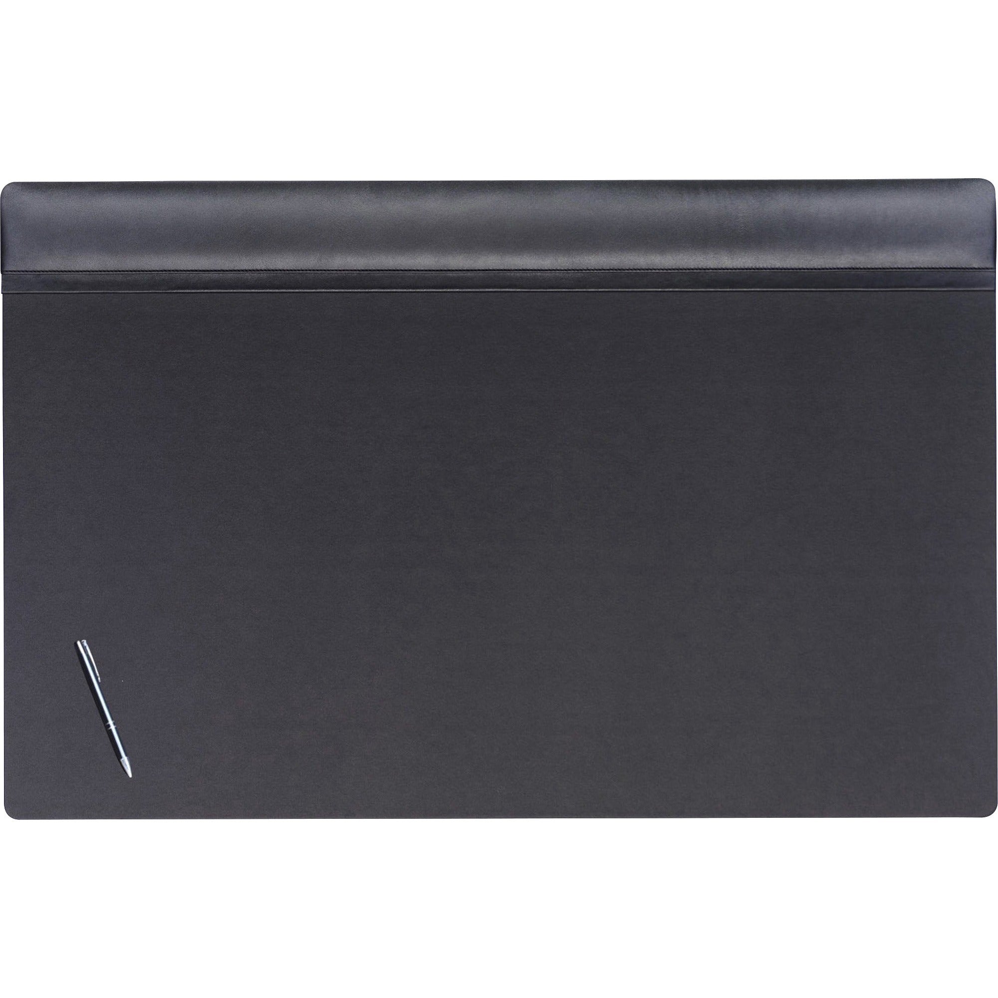 Dacasso Leather Top-Rail Desk Pad, Rectangular, 38" x 24", Top Grain Leather, Leatherette, Velveteen, Black, 1 Each