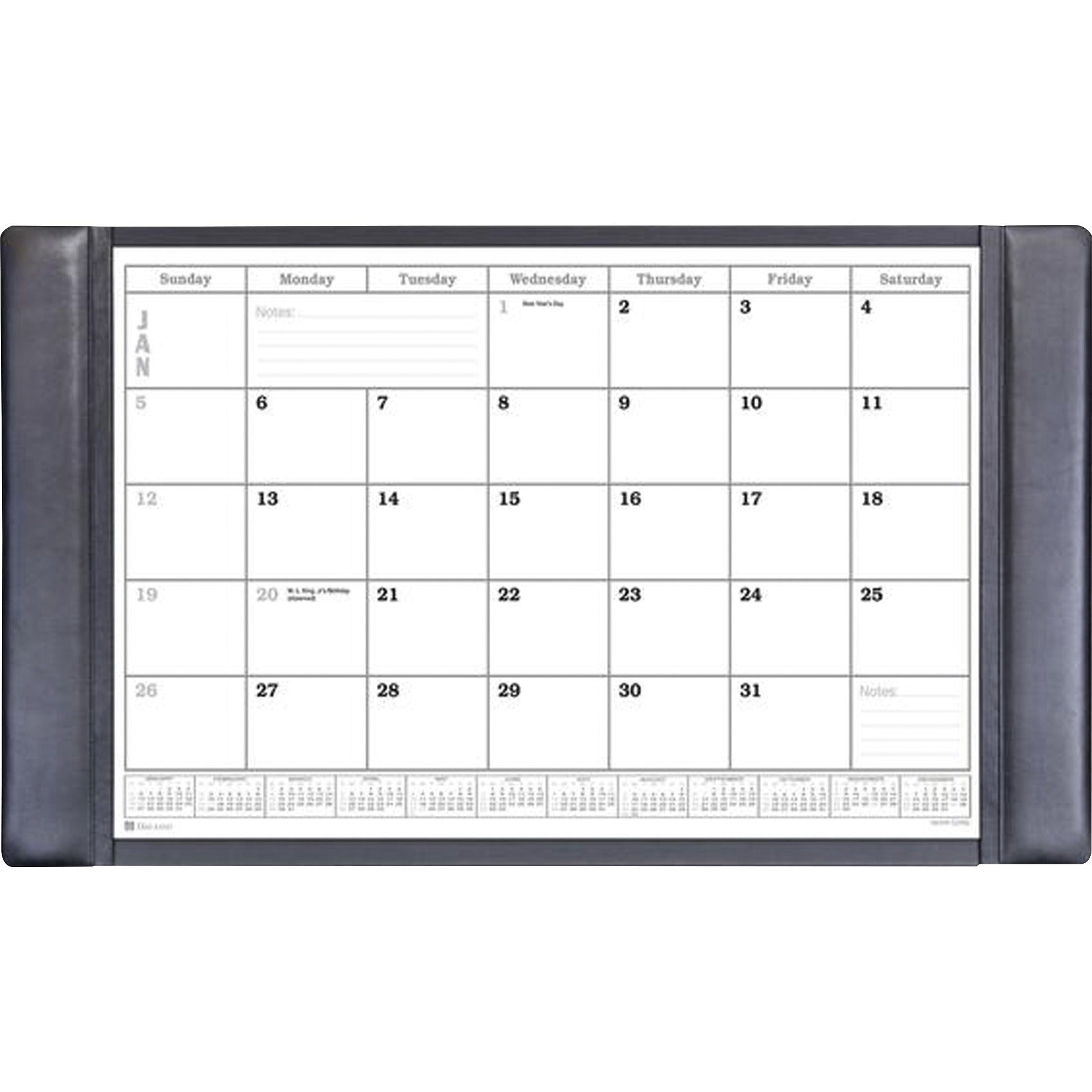Dacasso Leather Calendar Desk Pad, Rectangular, 34" Wide, 12 Sheets, Top Grain Leather, Velveteen, Black, 1 Each