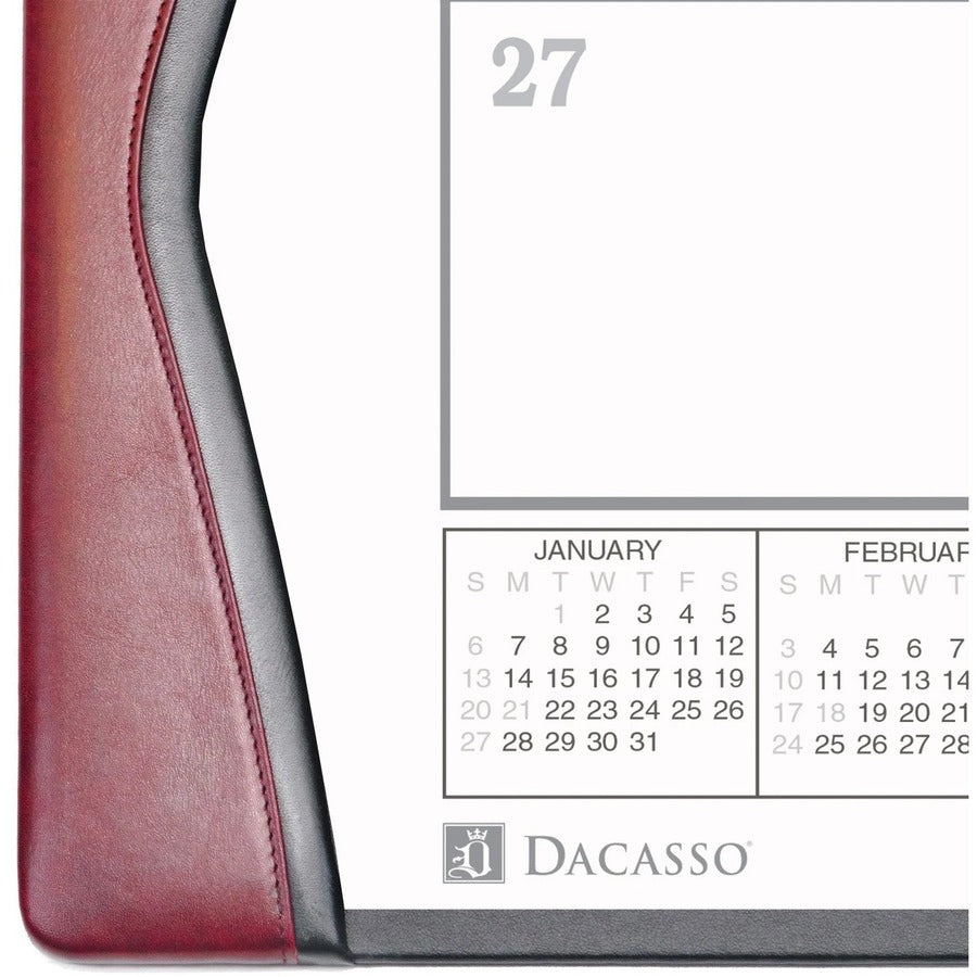 Dacasso Leather Calendar Desk Pad, Rectangular, Burgundy, Top Grain Leather & Velveteen, Includes 12 Monthly Sheets, 1 Each