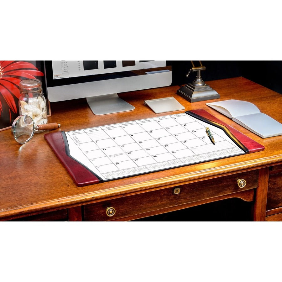 Dacasso Leather Calendar Desk Pad, Rectangular, Burgundy, Top Grain Leather & Velveteen, Includes 12 Monthly Sheets, 1 Each
