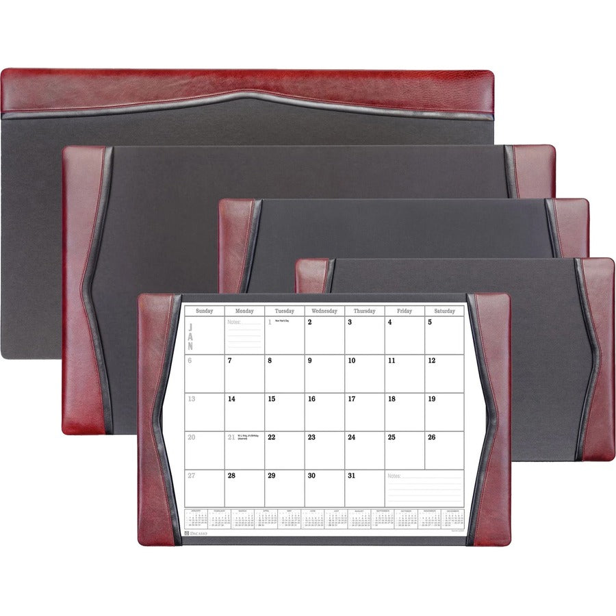 Dacasso Leather Calendar Desk Pad, Rectangular, Burgundy, Top Grain Leather & Velveteen, Includes 12 Monthly Sheets, 1 Each