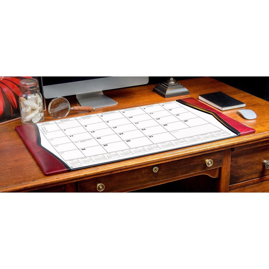 Dacasso Leather Calendar Desk Pad, Rectangular, Burgundy, Top Grain Leather, Velveteen, Includes 12 Monthly Sheets, 1 Each