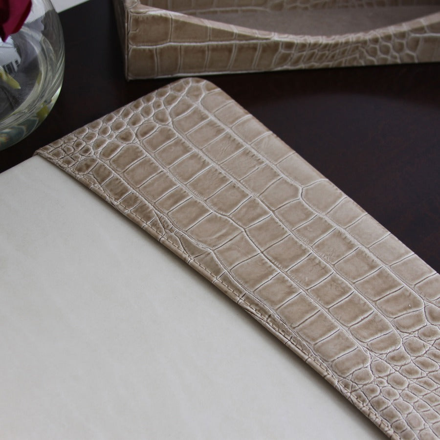 Protacini Breeze Beige Italian Patent Leather 34" x 20" Side-Rail Desk Pad