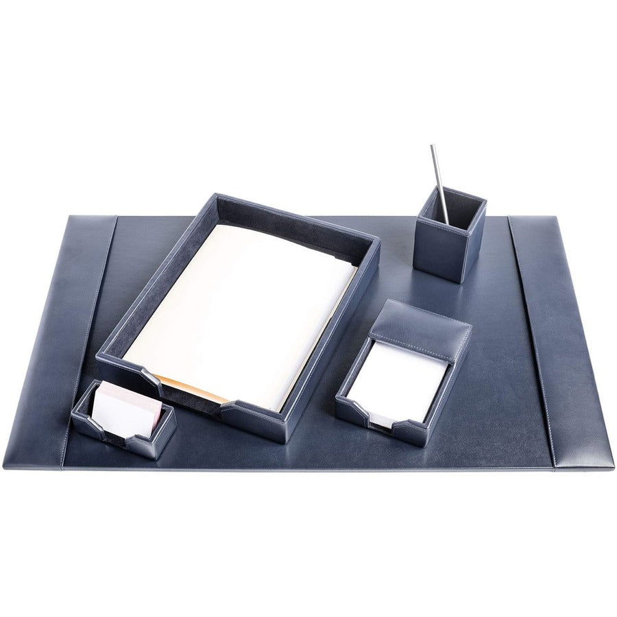 Dacasso Bonded Leather Desk Set, Navy Blue, 5-Piece Set (1 Each)