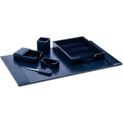 Dacasso Bonded Leather Desk Set, Navy Blue, 6-Piece, Includes Desk Pad, Letter Tray, Pencil Cup, Memo Holder, Business Card Holder, Letter Opener, 1 Each