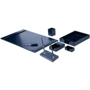 Dacasso Bonded Leather Desk Set, Navy Blue, 7-Piece, Includes Desk Pad, Letter Tray, Pencil Cup, Memo Holder, Business Card Holder, Double Pen Stand, Letter Opener, 1 Each