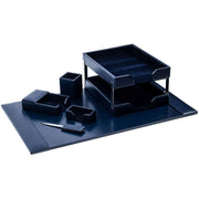 Dacasso Bonded Leather Desk Set, Navy Blue, 8-Piece, Includes Desk Pad, Double Letter Tray Set, Pencil Cup, Memo Holder, Business Card Holder, Letter Opener, 1 Each