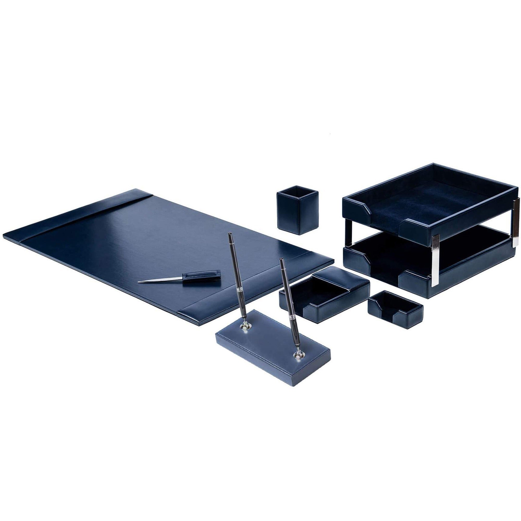 Dacasso Bonded Leather Desk Set, Navy Blue, 9-Piece, 1 Each