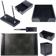 Dacasso Bonded Leather Desk Set, Black, 7-Piece, Includes Desk Pad, Letter Tray, Pencil Cup, Memo Holder, Business Card Holder, Double Pen Stand, Letter Opener, 1 Each