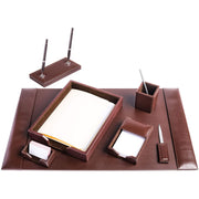 Dacasso Bonded Leather Desk Set, Dark Brown, 7-Piece, Includes Desk Pad, Letter Tray, Pencil Cup, Memo Holder, Business Card Holder, Double Pen Stand, Letter Opener, 1 Each