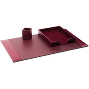 Dacasso Bonded Leather Desk Set, Burgundy, 3-Piece, Includes Desk Pad, Letter Tray, Pencil Cup, 1 Each
