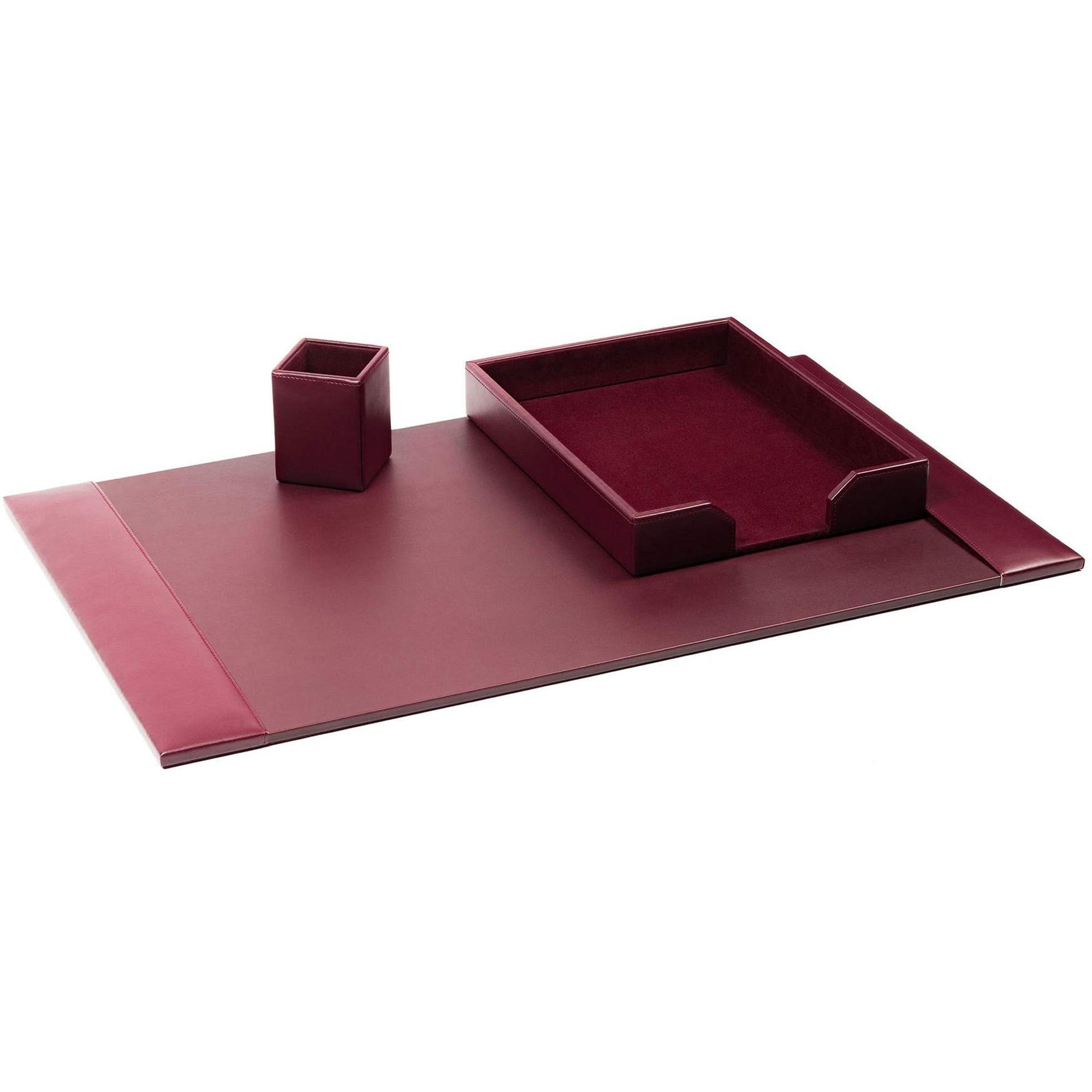 Dacasso Bonded Leather Desk Set, Burgundy, 3-Piece, Includes Desk Pad, Letter Tray, Pencil Cup, 1 Each