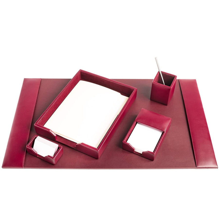 Dacasso Bonded Leather Desk Set, Burgundy, 5-Piece, Includes Desk Pad, Letter Tray, Pencil Cup, Memo Holder, Business Card Holder, 1 Each