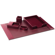 Dacasso Bonded Leather Desk Set, Burgundy, 5-Piece, Includes Desk Pad, Letter Tray, Pencil Cup, Memo Holder, Business Card Holder, 1 Each