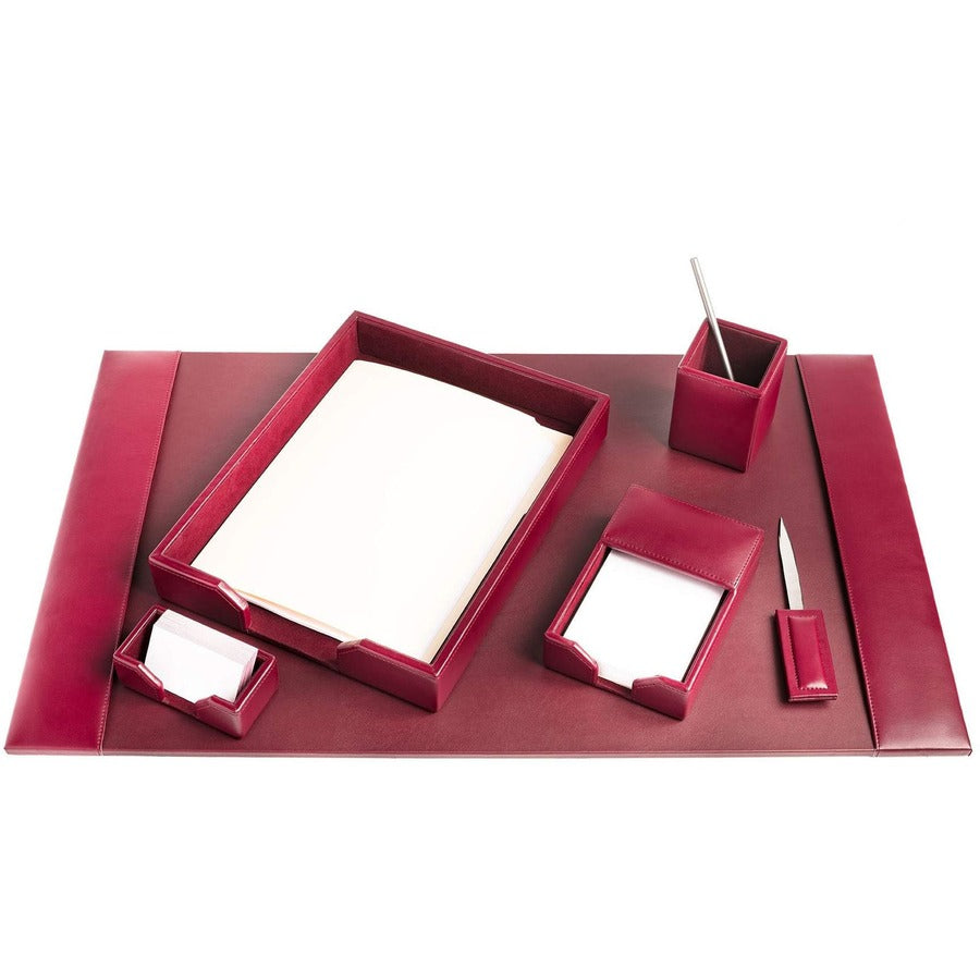 Dacasso Bonded Leather Desk Set, Burgundy, 6-Piece, Includes Desk Pad, Letter Tray, Pencil Cup, Memo Holder, Letter Opener, Business Card Holder, 1 Each