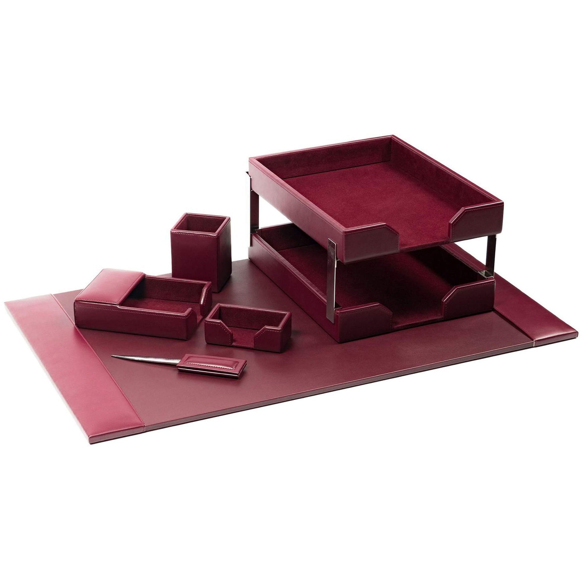 Dacasso Bonded Leather Desk Set, Burgundy, 8-Piece, 1 Each