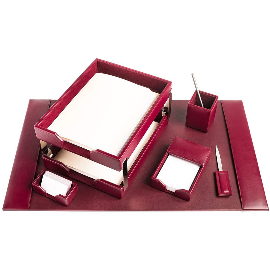 Dacasso Bonded Leather Desk Set, Burgundy, 8-Piece, 1 Each