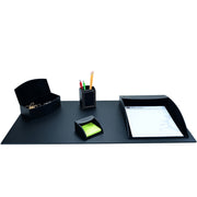 Dacasso 5-Piece Leather Desk Accessory Set, Black, Velveteen & PU Leather, Includes Desk Pad, Document Tray, Supply Box, Pencil Cup, Sticky Note Holder, 1 Each