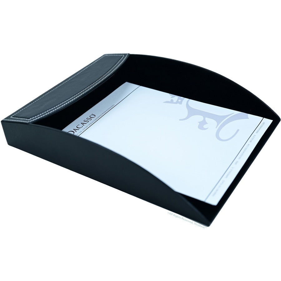 Dacasso 5-Piece Leather Desk Accessory Set, Black, Velveteen & PU Leather, Includes Desk Pad, Document Tray, Supply Box, Pencil Cup, Sticky Note Holder, 1 Each