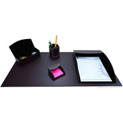 Dacasso 5-piece Brown Leather Desk Accessory Set, Velveteen and PU Leather, Includes Writing Pad, Document Tray, Hinged Supply Box, Pencil Cup, Sticky Note Holder, 1 Each