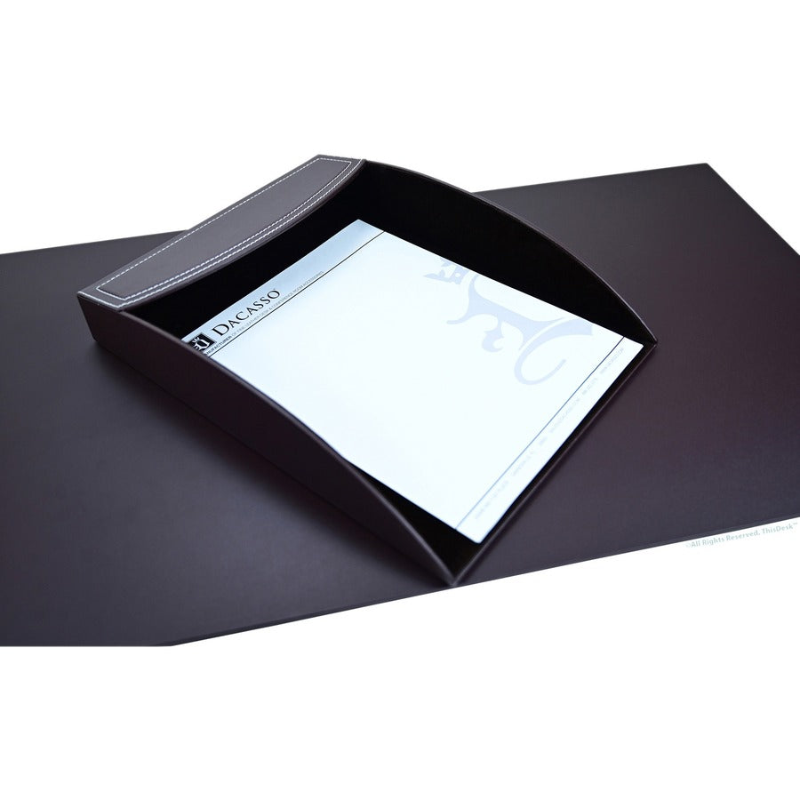 Dacasso 5-piece Brown Leather Desk Accessory Set, Velveteen and PU Leather, Includes Writing Pad, Document Tray, Hinged Supply Box, Pencil Cup, Sticky Note Holder, 1 Each