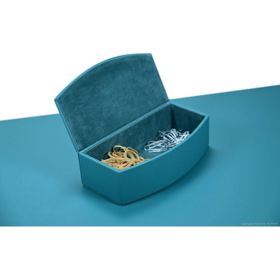 Dacasso 5-Piece Teal Desk Accessory Set, Velveteen & PU Leather, Includes Writing Pad, Document Tray, Supply Box, Pencil Cup, Sticky Note Holder, 1 Each