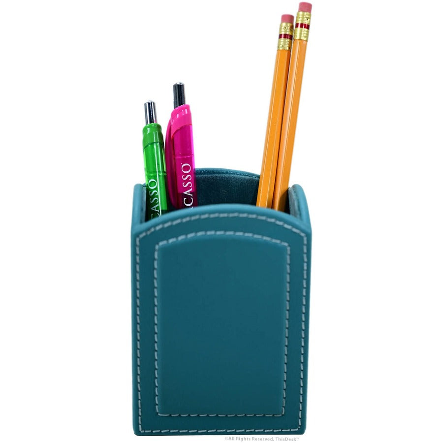 Dacasso 5-Piece Teal Desk Accessory Set, Velveteen & PU Leather, Includes Writing Pad, Document Tray, Supply Box, Pencil Cup, Sticky Note Holder, 1 Each