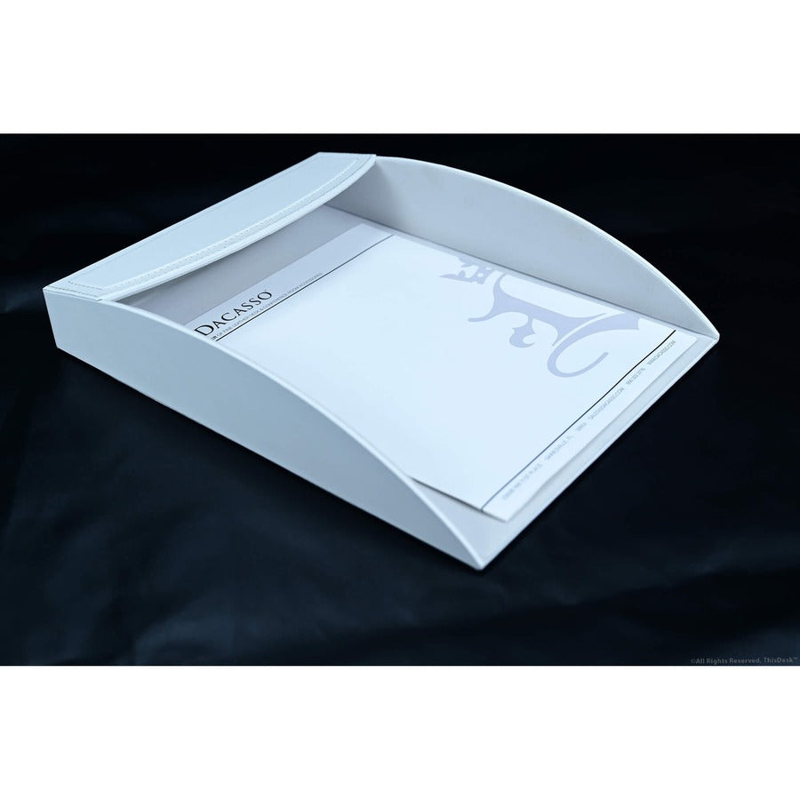 Dacasso 5-Piece White Leather Desk Accessory Set, Includes Writing Pad, Document Tray, Supply Box, Pencil Cup, Sticky Note Holder, 1 Each