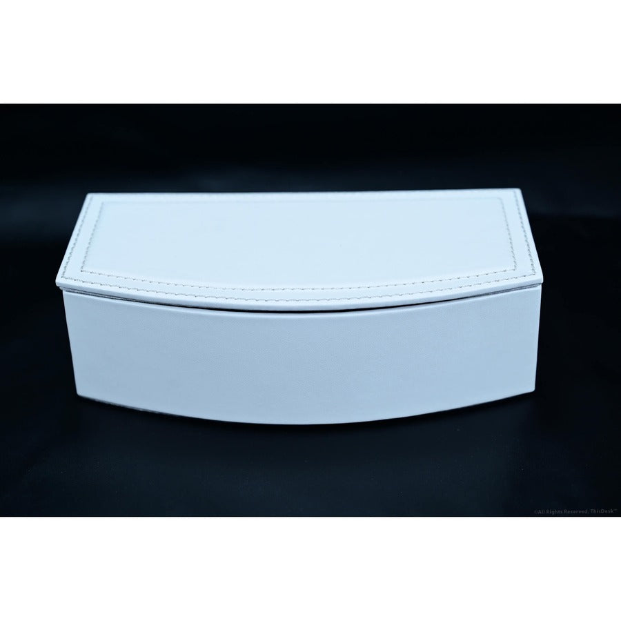Dacasso 5-Piece White Leather Desk Accessory Set, Includes Writing Pad, Document Tray, Supply Box, Pencil Cup, Sticky Note Holder, 1 Each