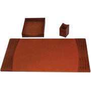 Protacini Cognac Brown Italian Patent Leather 3-Piece Desk Set