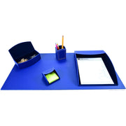 Dacasso 5-Piece Leather Desk Accessory Set, Velveteen & PU Leather, Royal Blue, Includes Writing Pad, Document Tray, Supply Box, Pencil Cup, Sticky Note Holder, 1 Each