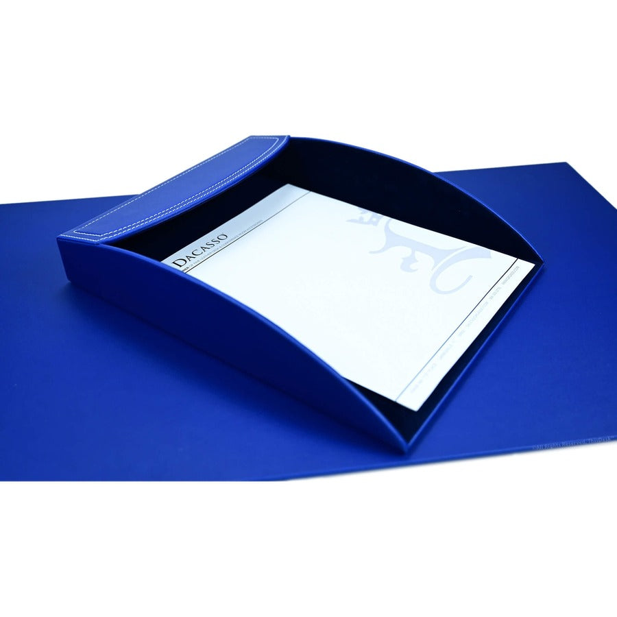 Dacasso 5-Piece Leather Desk Accessory Set, Velveteen & PU Leather, Royal Blue, Includes Writing Pad, Document Tray, Supply Box, Pencil Cup, Sticky Note Holder, 1 Each