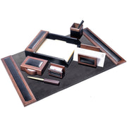 Dacasso Walnut & Leather Desk Set, Black, Velveteen/Leather/Walnut, 7-Piece, 1 Each