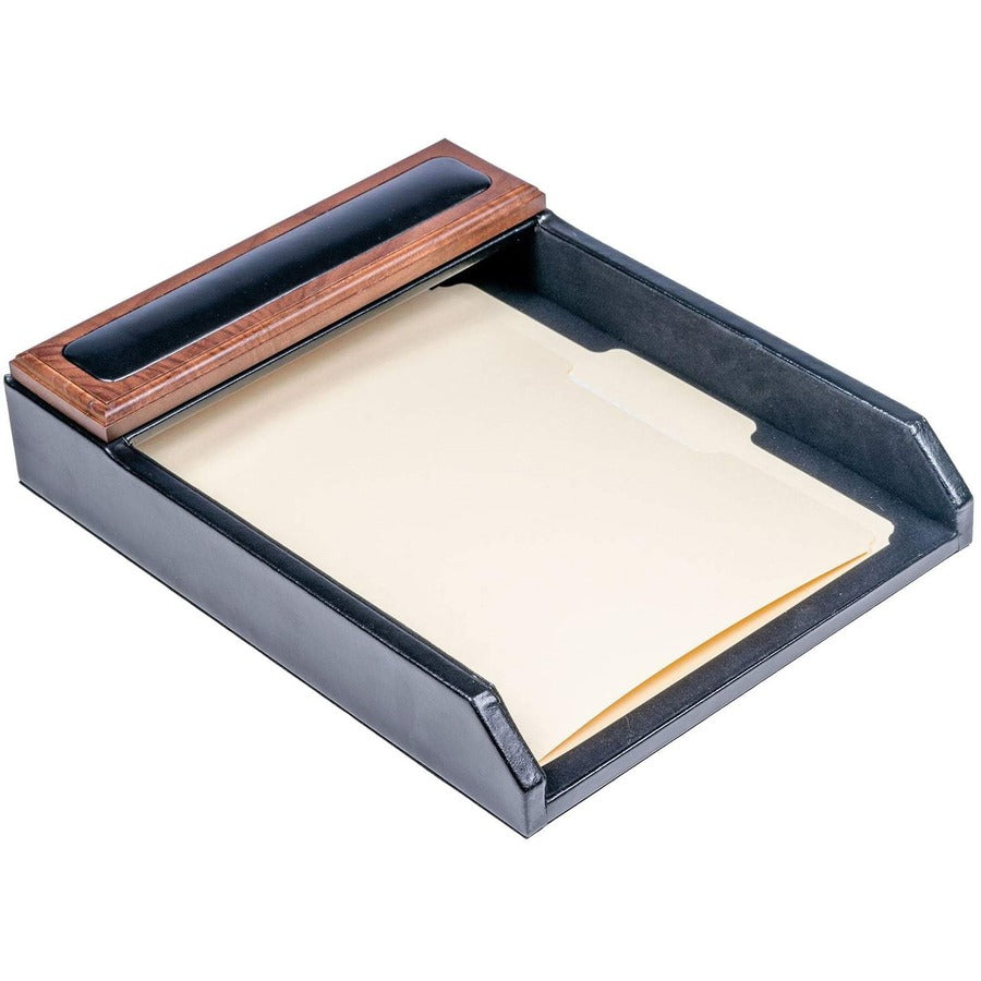 Dacasso Walnut & Leather Desk Set, Black, Velveteen/Leather/Walnut, 7-Piece, 1 Each