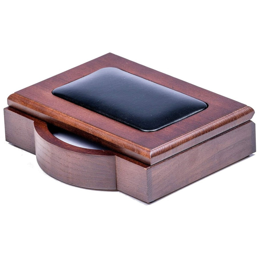Dacasso Walnut & Leather Desk Set, Black, Velveteen/Leather/Walnut, 7-Piece, 1 Each